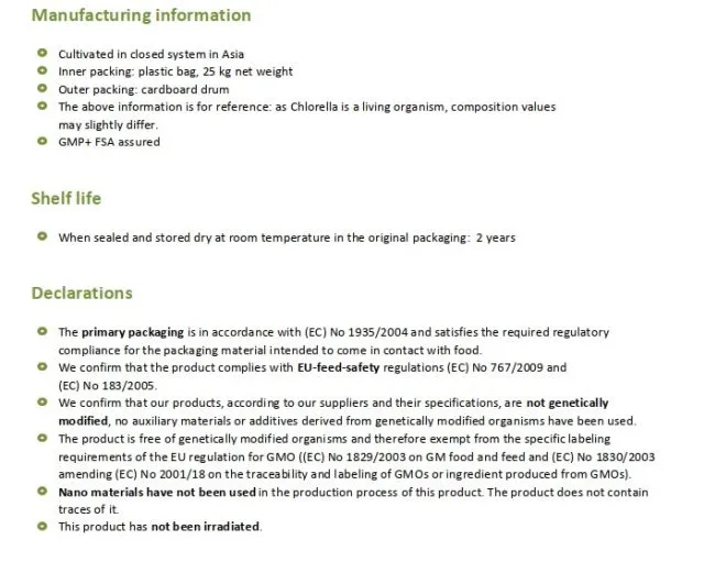 Chlorella Pulver für Pferde & Hunde Analyse Zertifikat 2