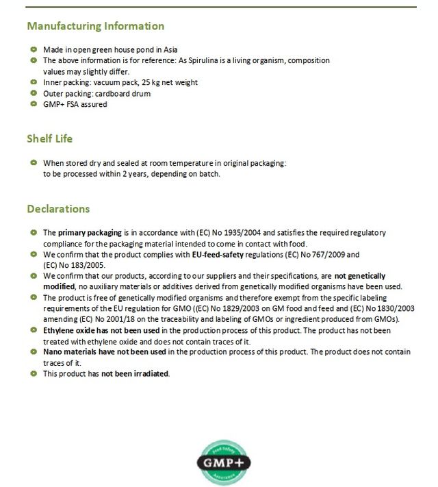 Spirulina Pulver für Pferde & Hunde Analyse Zertifikat 2